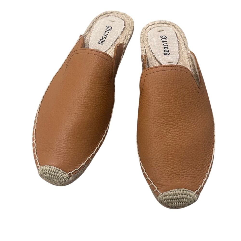 NEW! Soludos Leather Venetian Mule Espadrille Slides Mustard Yellow Coastal 9.5